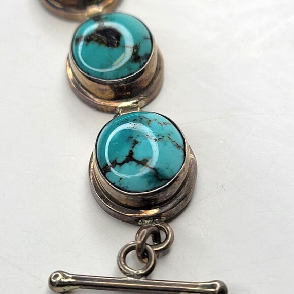 Turquoise Hued Oval Cabochon Link Bracelet - Picture 8 of 11